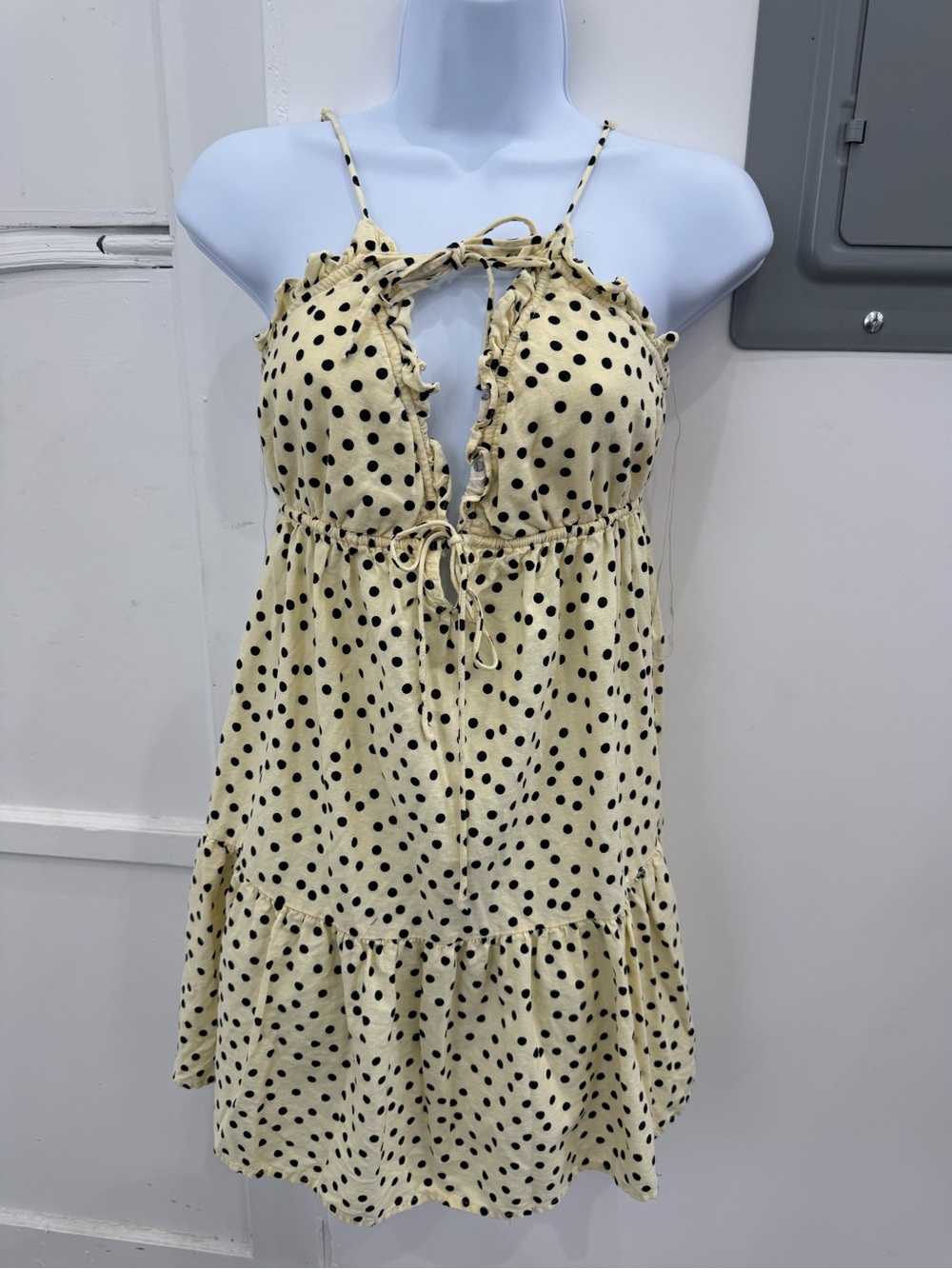 Wildfox Cream Mini Dress with Black Polka Dots